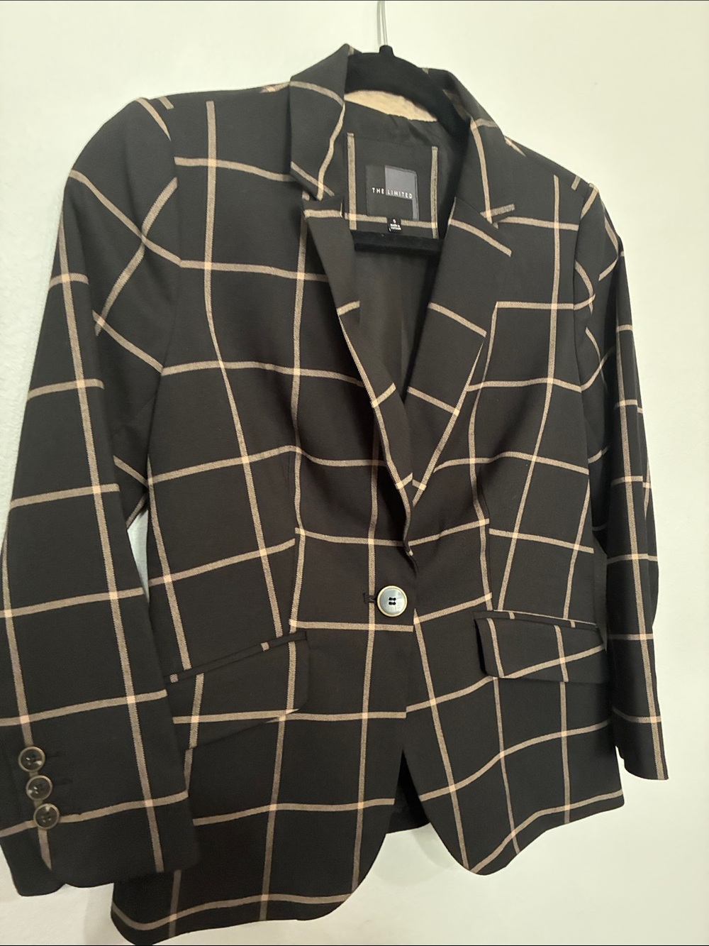 The Limited Black Blazer with Taupe Windowpane - Picture 6 of 7